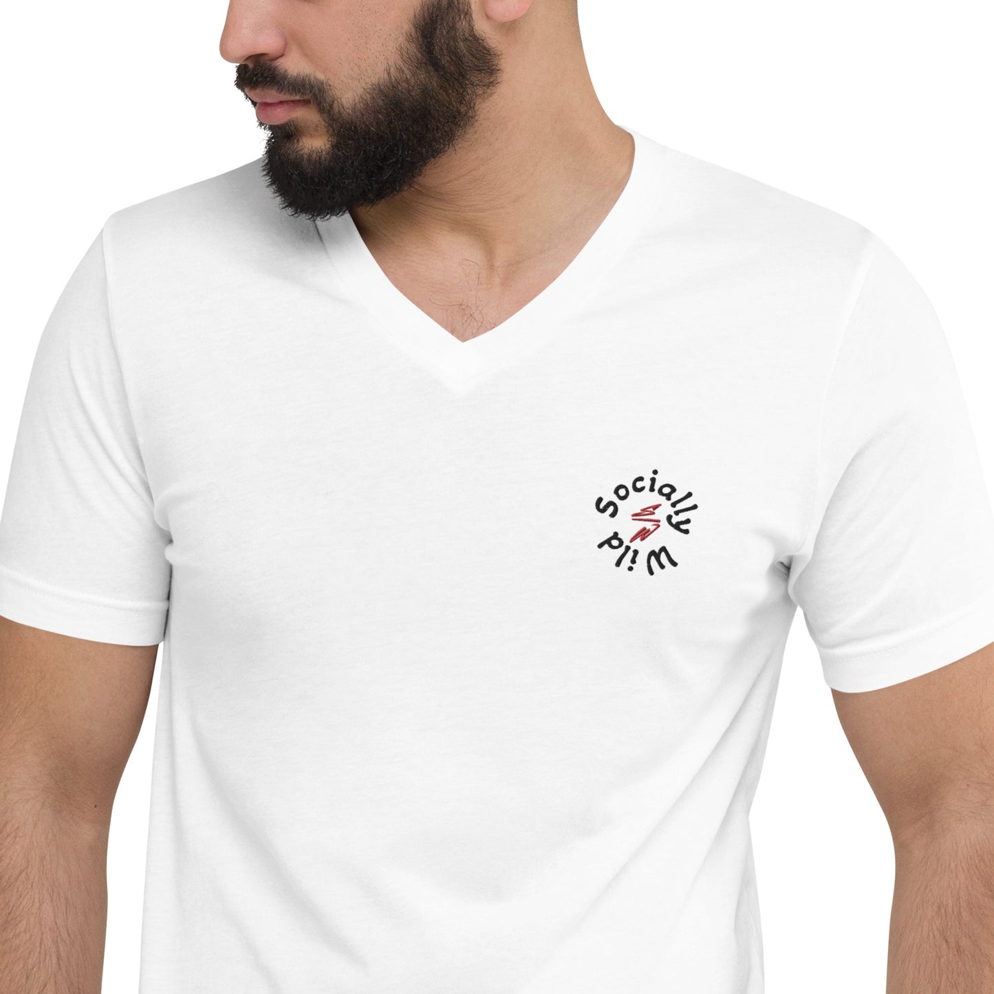 Embroidered Logo  Short Sleeve V-Neck T-Shirt